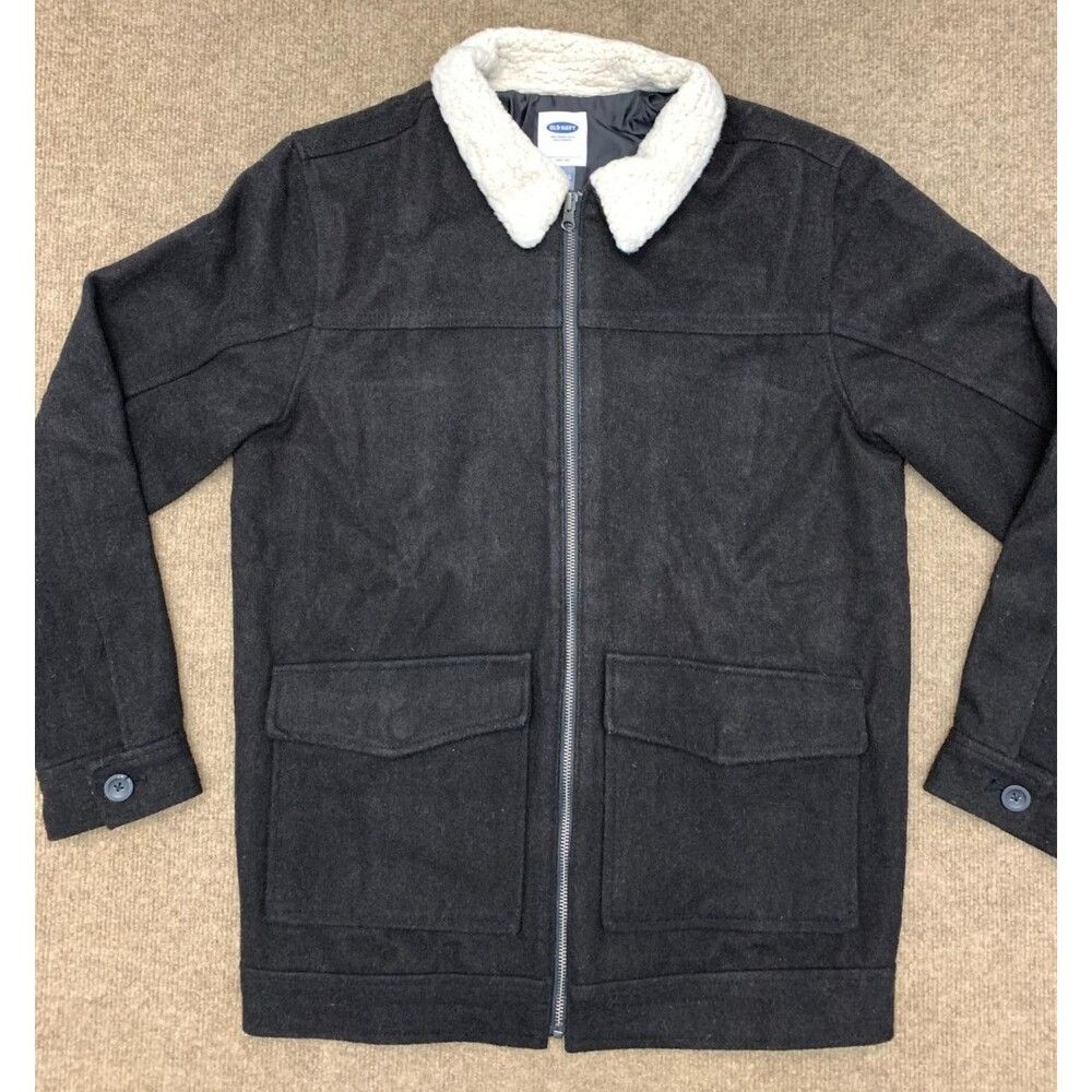 Old Navy Coat Boys XXL (18) Barn Chore Wool Sherpa Collar Cargo Pockets Zip-Up